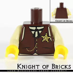 LEGO Minifigur Torso 505 BRAUN männlich Western Sheriff Abzeichen schwarze Krawatte GOLD Kette - Bild 1 von 4