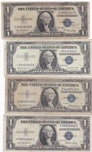 KAPPYSCOINS WC243 ESTATE LOT OF FOUR OLD $1 .00 SILVER CERTIFICATES CIRCS - Picture 1 of 2