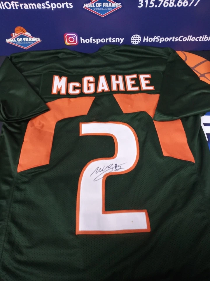 CAMISETA PERSONALIZADA FIRMADA POR WILLIS MCGAHEE DE LOS HURACANES DE MIAMI - CERTIFICADO DE AUTENTICIDAD DE LA CORTE Foto 1 de 1