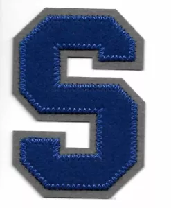 Blue Letter S Patch Grey Felt Outline Varsity Outline Iron on (3 1/4" in) - Picture 1 of 1