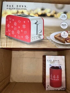 Rae Dunn Christmas Toaster 2 Slice Red Snowflakes Wide Slot + Coffee Grinder NIB - Picture 1 of 4