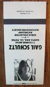 MODELO EN VIVO GIRLIE MATCHBOOK MATCHCOVER: GAIL SCHULTZ (SANTA ANA, CALIFORNIA) E12 - Imagen 1 de 1