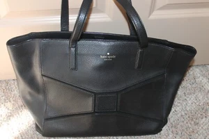 kate spade BLACK Leather BOW Tote Handbag Holiday Purse BAG - Picture 1 of 5