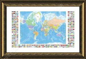 Political Modern Flags #1 by World Map | Framed canvas | Wall art oil painting - Picture 1 of 12