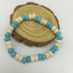 Natural Blue and White Turquoise bracelet genuine 4x8mm Abacus Beads 7.5inch - Picture 1 of 5