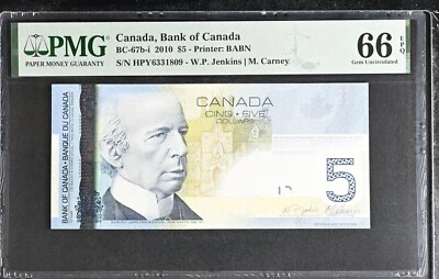 Canada 5 Dollars 2010 P 101A Jenkins Carney Gem UNC PMG 66 EPQ - Image 1 of 3