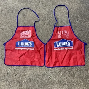 Pair of 90s Lowe’s Kids Clinic Apron Workshop Red White Blue w Logo 3 Pockets - Picture 1 of 7
