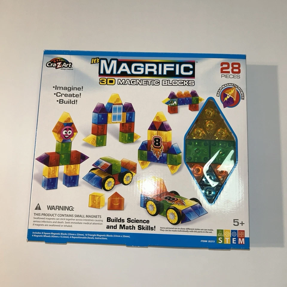 JUEGO DE 28 PIEZAS DE AZULEJOS MAGNÉTICOS 3D CRA-Z-ART MAGRIFIC APRENDIZAJE SISTEMA EDUCATIVO NUEVO Foto 1 de 3