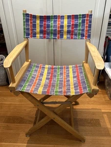 VTG Folding Director’s Chair Wood Canvas Fabric 90s Custom Sturdy Rare print - Picture 1 of 23
