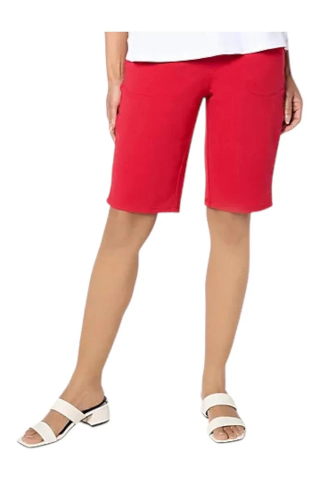 Quacker Factory DreamJeannes Flat Waistband 11" Bermuda Short Red - Image 1 of 1