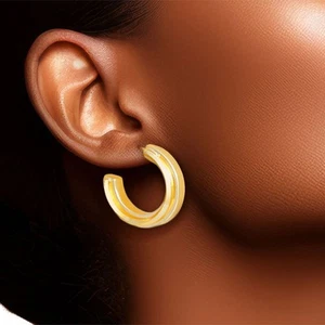 Hoop 14K Gold Small Solid Metal Earrings for Women - Picture 1 of 4