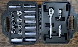 Masterforce socket and ratchet 21 pc. 3/8" set  hard plastic case used/complete - Picture 1 of 3