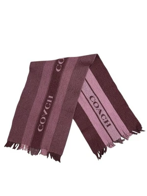 Coach Wool Varsity Stripe Wine & Pink Colored Oversized Muffler Scarf F76388 - Image 1 of 3