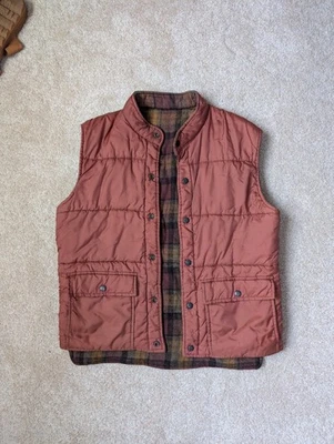 Chaleco Reversible Vintage Enro Para Hombre Mediano Naranja Nylon Marrón Verde Lana A Cuadros Foto 1 de 4