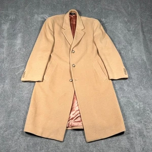 Vintage Jos. A. Bank Camel Hair Wool Overcoat Men's 44R Camel Tan Long Coat Y2K - Picture 1 of 24