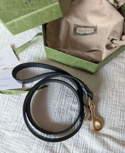 GUCCI Correa para Mascotas Cuero Negro 2cm x 101cm Plomo para Perro Hecho en Italia NUEVO - Imagen 1 de 5