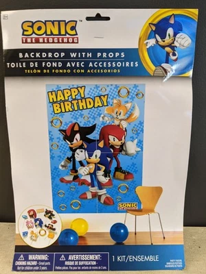 "new" SONIC THE HEDGEHOG Backdrop w/ Props Party Birthday Decorations - Image 1 of 2