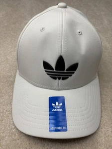 Adidas Hat Cap Snap Back White Black Trefoil Perforated Athletic Mens One Size - Picture 1 of 9
