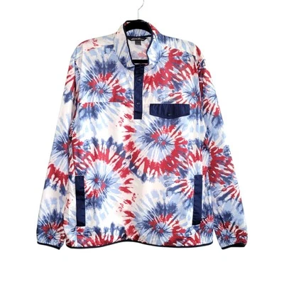 Eddie Bauer Men's Tie Dye Fireworks Pullover Windbreaker Size L Red White Blue - Image 1 of 4