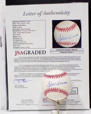 HANK AARON HOF Signed JSA 9 & PSA Autograph NL Baseball Braves SWEET SPOT JSA 💎 - Image 1 of 4