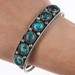 6,6" Vintage Navajo Sterlingsilber Spinnennetz Türkis Reihe Manschette Armband - Bild 1 von 9