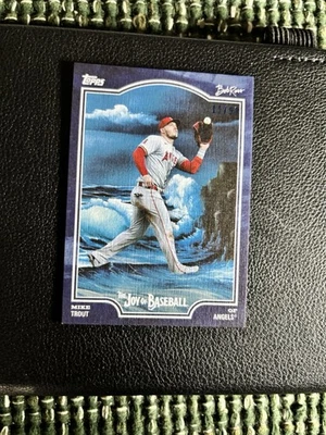 Topps 2025 x Bob Ross La alegría del béisbol Mike Trout/50 AZUL PRUSIANO Foto 1 de 2