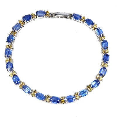 925 Sterling Silver Bracelet Oval Kyanite 6x4mm Sapphire Gemstone Jewelry 7.5in - Image 1 of 4