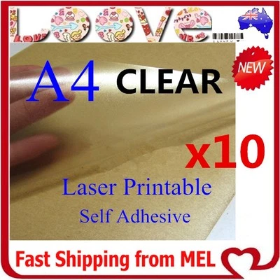 20x A4 Clear Transparent Glossy Self Adhesive Sticker Paper Label Laser Print - Image 1 of 4