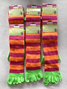 (6 Pairs) Kids Children Toe Socks Five Fingers Striped Stocking Dance School NWT - Picture 1 of 7