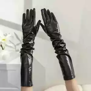 1 Pair Bright Long Gloves Solid Color Extended Long Decorative Dress - Picture 1 of 3
