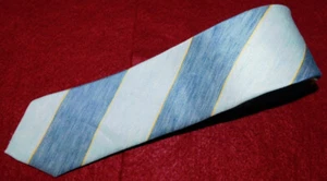 J. CREW MADE IN U.S.A. BLUE/LIGHT BLUE/YELLOW STRIPED LINEN/SILK SLIM TIE. - Picture 1 of 3
