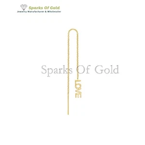 Letter Love Threader Earring 14K Yellow Gold Fine Jewelry valentine's day Gift - Picture 1 of 3
