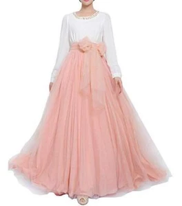 Elegant Long Maxi Tulle Skirt with Bowknot Belt for Wedding Party Evening Events - Picture 1 of 7