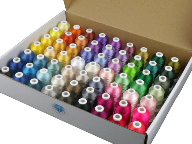 Simthread Polyester Embroidery Machine Thread Kit - Assorted Colors, 63 Pieces