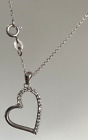 Open Heart Cubic Zirconia Pendant Sterling Silver Chain 925 Necklace Cz Vintage