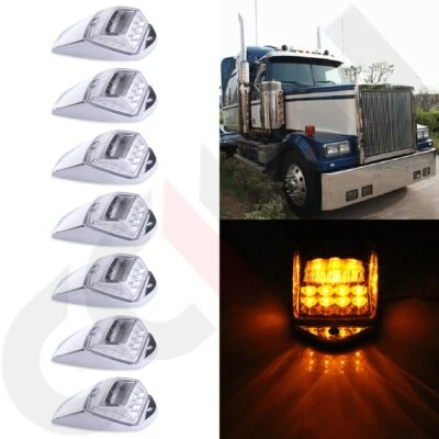 New 7x Clear Amber 17 LED 12v Chrome cab Marker Top roof Light for Peterbilt Foto 1 de 4