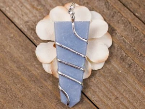 ANGELITE Crystal Point Pendant - Wire Wrapped Necklace, Handmade Jewelry, E2070 - Picture 1 of 10