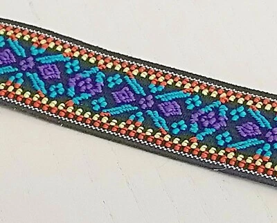 PRYM 25mm (1") Purple, Blue, Yellow & Orange Patterned Coloured Woven Elastic