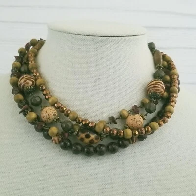 Premier Designs Multi Strand Necklace 16" Animal Print Brown Wood Zoology Collar — 第 1/4 张图片