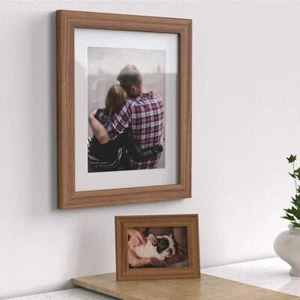 Photo Frame with White Mount Dark Brown Oak Teak Mahogany Picture Frame All Size - Picture 1 of 5