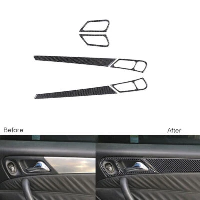 Tapicería de panel de puerta interior de fibra de carbono 6 piezas para Mercedes Benz Clase C W203 05-07 Foto 1 de 4