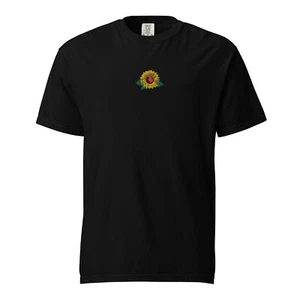 Embroidered Sunflower garment dyed t-shirt - Picture 1 of 10