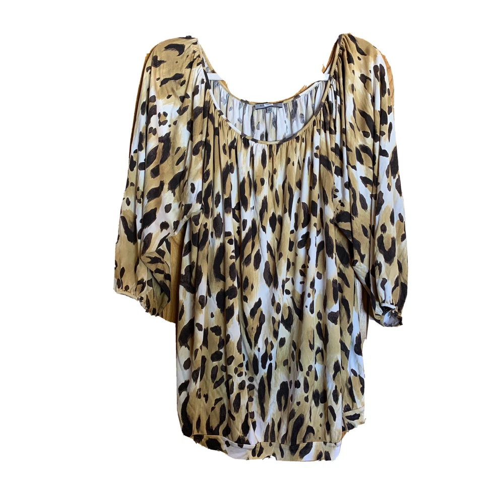 Blusa Anne Klein feminina de seda plus size 1X multicolorida estampa animal - Imagem 1 de 4