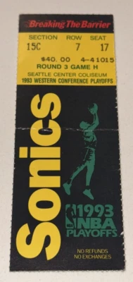 Sonics Suns NBA Ticket Stub Western Finals Game 1 Playoff 5/28/1993 - Image 1 of 2