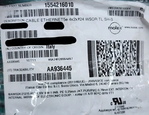 Flamar Molex 1554216010 24/4P Cat5E SF/UTP Industrial Ethernet Cable Teal /25ft - Picture 1 of 17