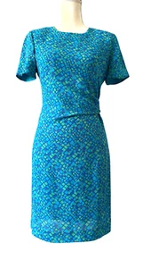 DAVID WARREN NEW YORK Vtg Women's Blue Green Geo Pattern Dress Short Sleeve US 6 - Picture 1 of 15