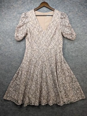 Eliza J Dress Womens 12 Lace Fit Flare Ruched Sleeve Blush Party Formal - Image 1 of 4