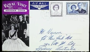 1954 New Zealand. QEII Royal Visit Last Day Souvenir Cover. Airmail. Tour Map. - Picture 1 of 2