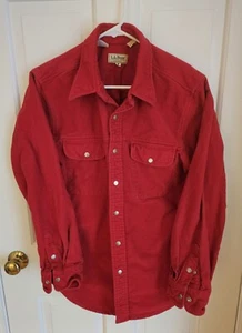 Vtg L.L. Bean Heavy Cotton Chamois Shirt Snap Closure Red USA Made Size Medium - Picture 1 of 6