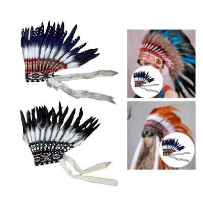Indian Feather Headdress Chief Indian Hat for Men Women Dance Show - Image 1 of 2